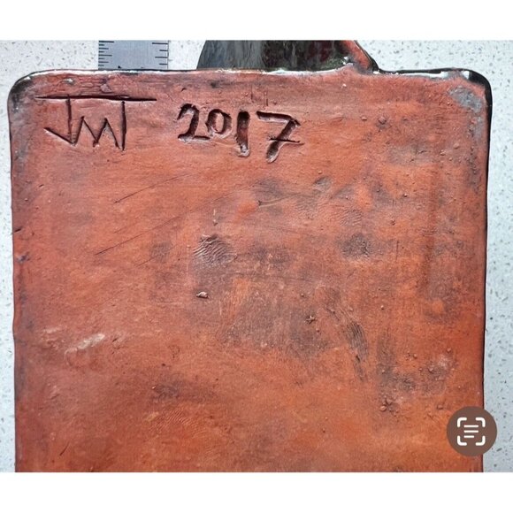 Signed Ceramic Box With Octopus Lid  OOAK Green Shiny Glaze - Picture 9 of 12